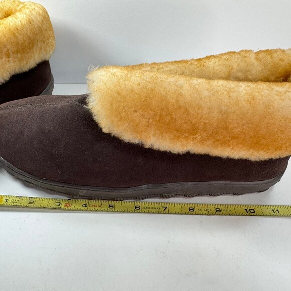 Great Northwestern Men's Brown Suede Leather Shearling Slip On Slippers sz 11 - Picture 11 of 11
